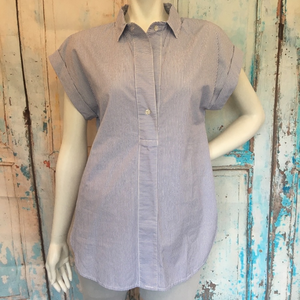 J. CREW Short Sleeve Popover Striped Blouse
